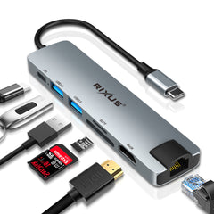 Rixus RXHU08 USB-C-auf-Ethernet-Adapter mit Dockingstation